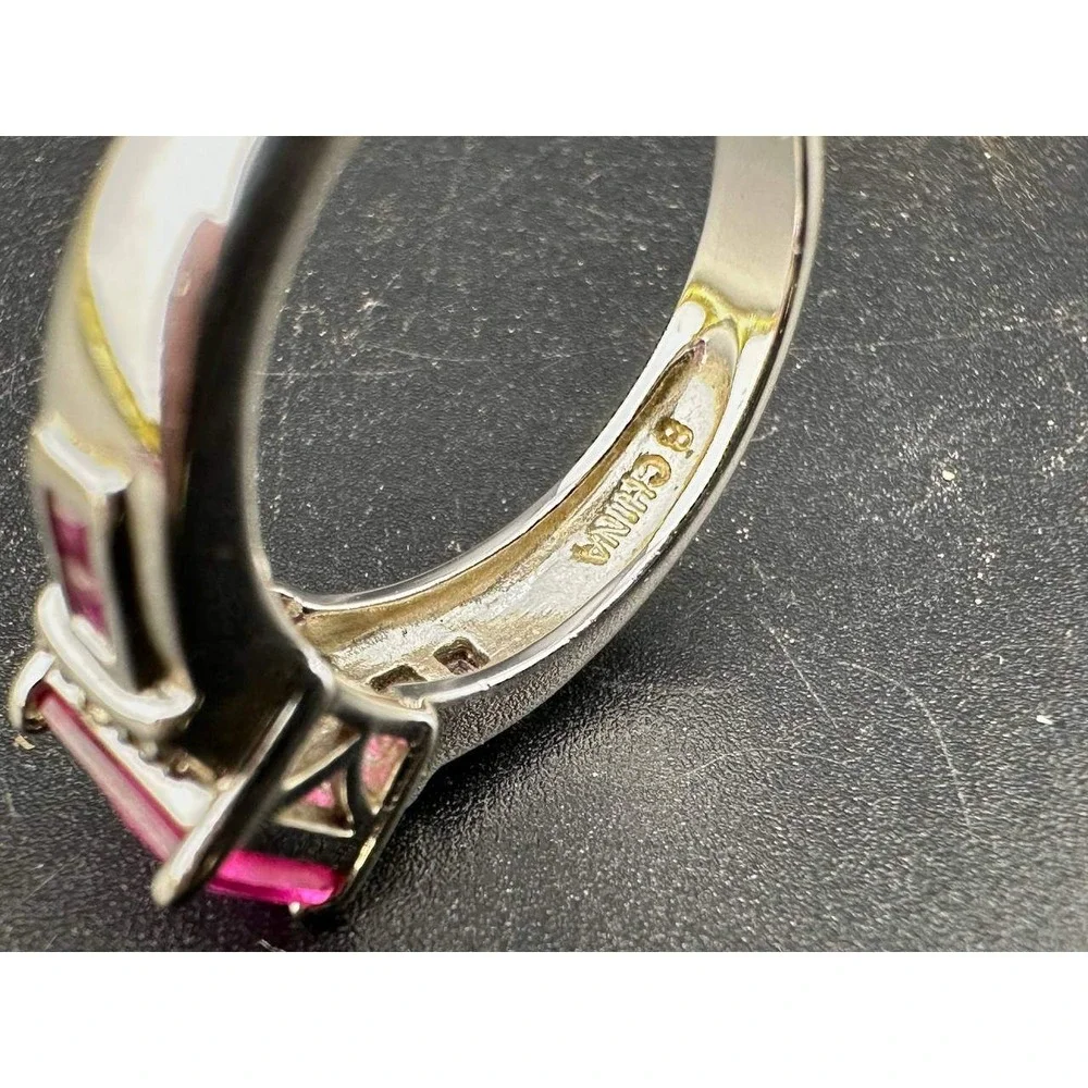 925 Silver Pink‎ Stone Bracelet Ring Earrings Set 051(73)